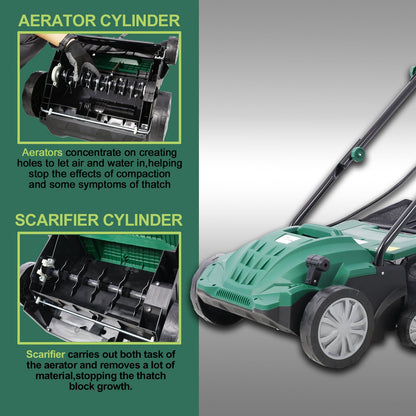 Garden Scarifier, 2 - in - 1 13INCH Dethatcher Scarifier,12 Amp Electric Lawn Dethatcher,Removable Collection Bag extra large 31.7QT, CUS Certificated - 1st Choice Furniture Direct