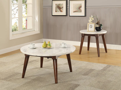 Gasha White Marble Top & Walnut Finish Coffee Table - 1st Choice Furniture Direct