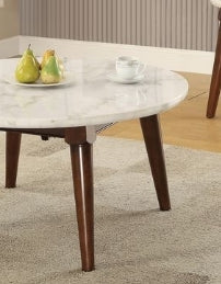 Gasha White Marble Top & Walnut Finish Coffee Table - 1st Choice Furniture Direct