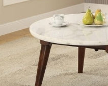 Gasha White Marble Top & Walnut Finish Coffee Table - 1st Choice Furniture Direct