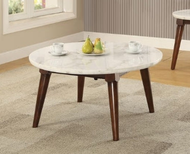 Gasha White Marble Top & Walnut Finish Coffee Table - 1st Choice Furniture Direct