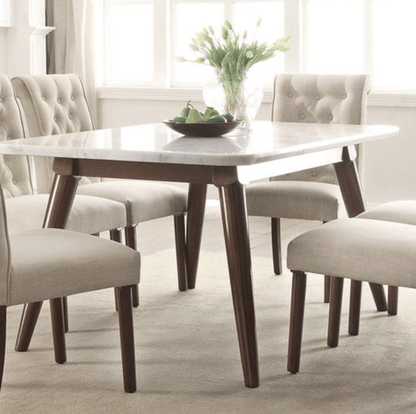 Gasha White Marble Top & Walnut Finish Dining Table - 1st Choice Furniture Direct