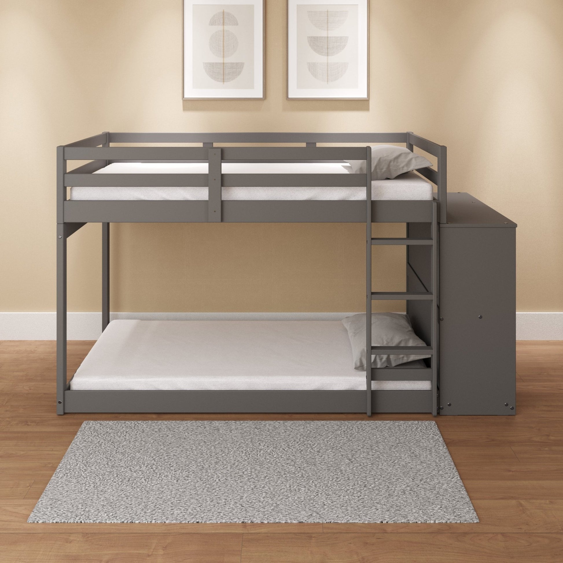 Gaston Gray Finish Twin/Twin Bunk Bed W/4 Drawers & 3 Compartments - 1st Choice Furniture Direct