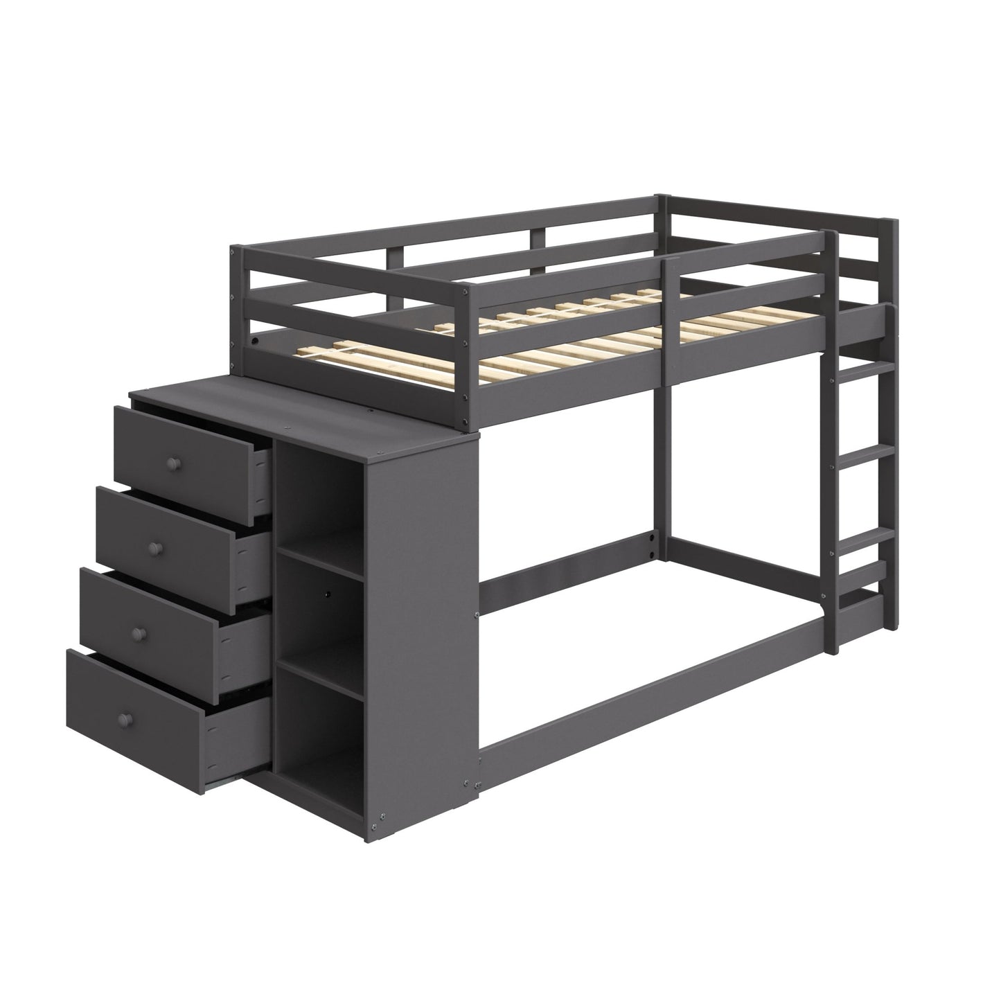 Gaston Gray Finish Twin/Twin Bunk Bed W/4 Drawers & 3 Compartments - 1st Choice Furniture Direct
