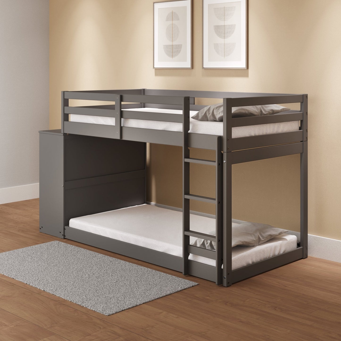 Gaston Gray Finish Twin/Twin Bunk Bed W/4 Drawers & 3 Compartments - 1st Choice Furniture Direct