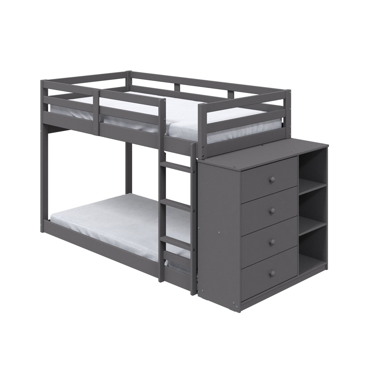 Gaston Gray Finish Twin/Twin Bunk Bed W/4 Drawers & 3 Compartments - 1st Choice Furniture Direct