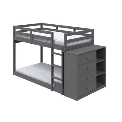 Gaston Gray Finish Twin/Twin Bunk Bed W/4 Drawers & 3 Compartments - 1st Choice Furniture Direct