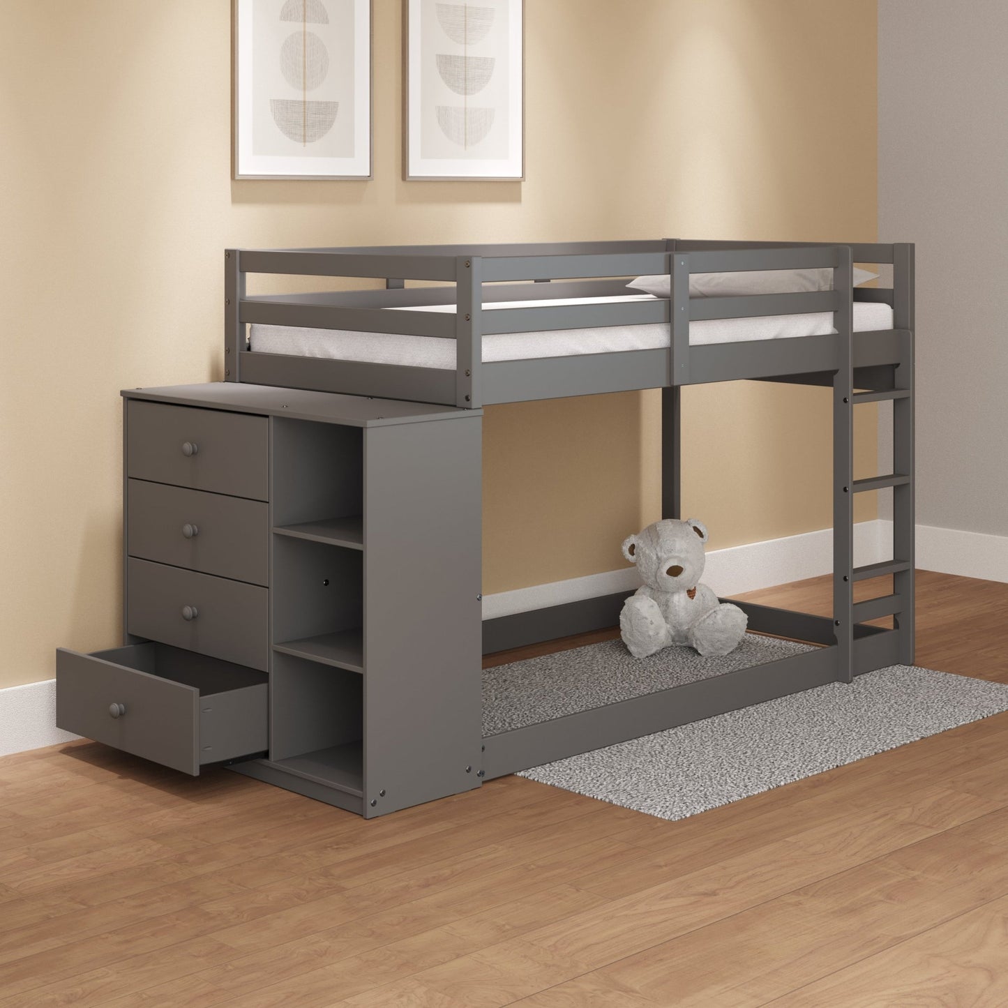 Gaston Gray Finish Twin/Twin Bunk Bed W/4 Drawers & 3 Compartments - 1st Choice Furniture Direct