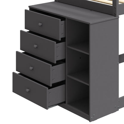 Gaston Gray Finish Twin/Twin Bunk Bed W/4 Drawers & 3 Compartments - 1st Choice Furniture Direct