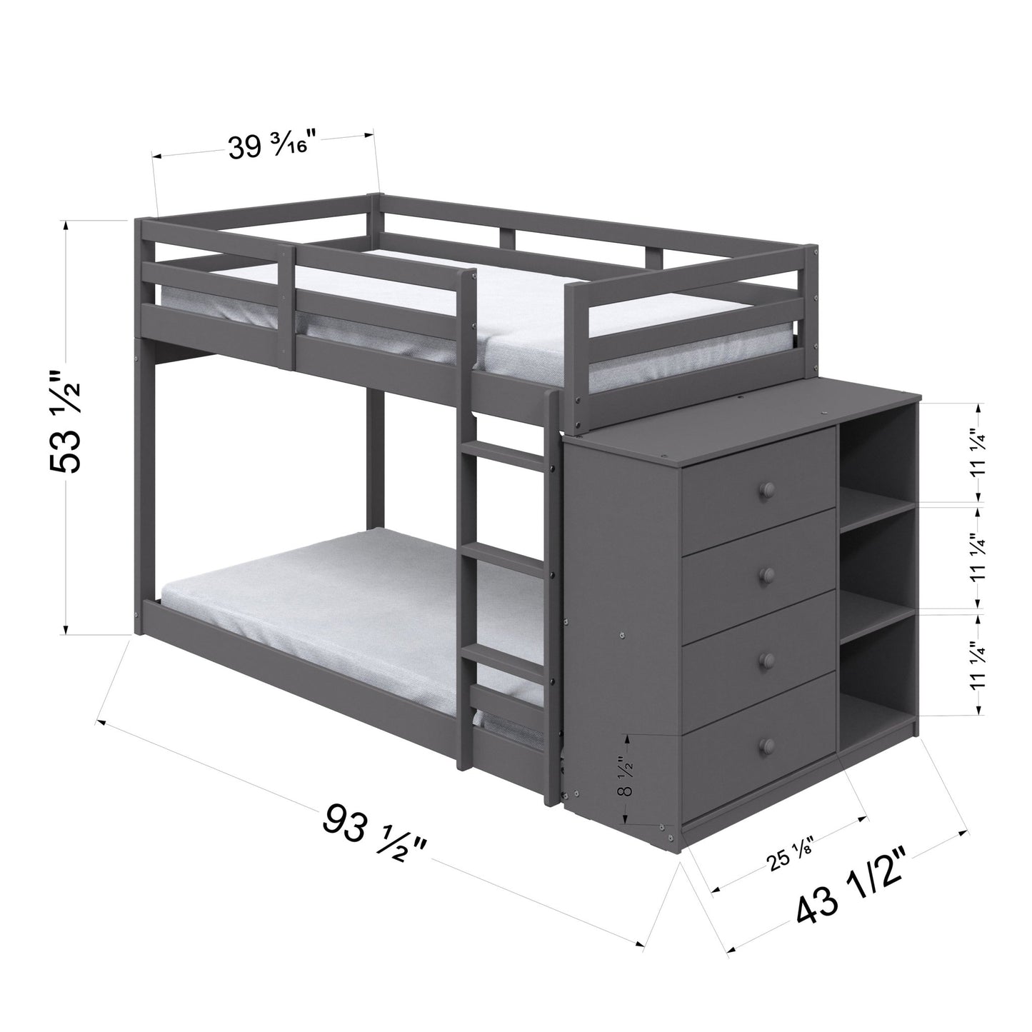 Gaston Gray Finish Twin/Twin Bunk Bed W/4 Drawers & 3 Compartments - 1st Choice Furniture Direct