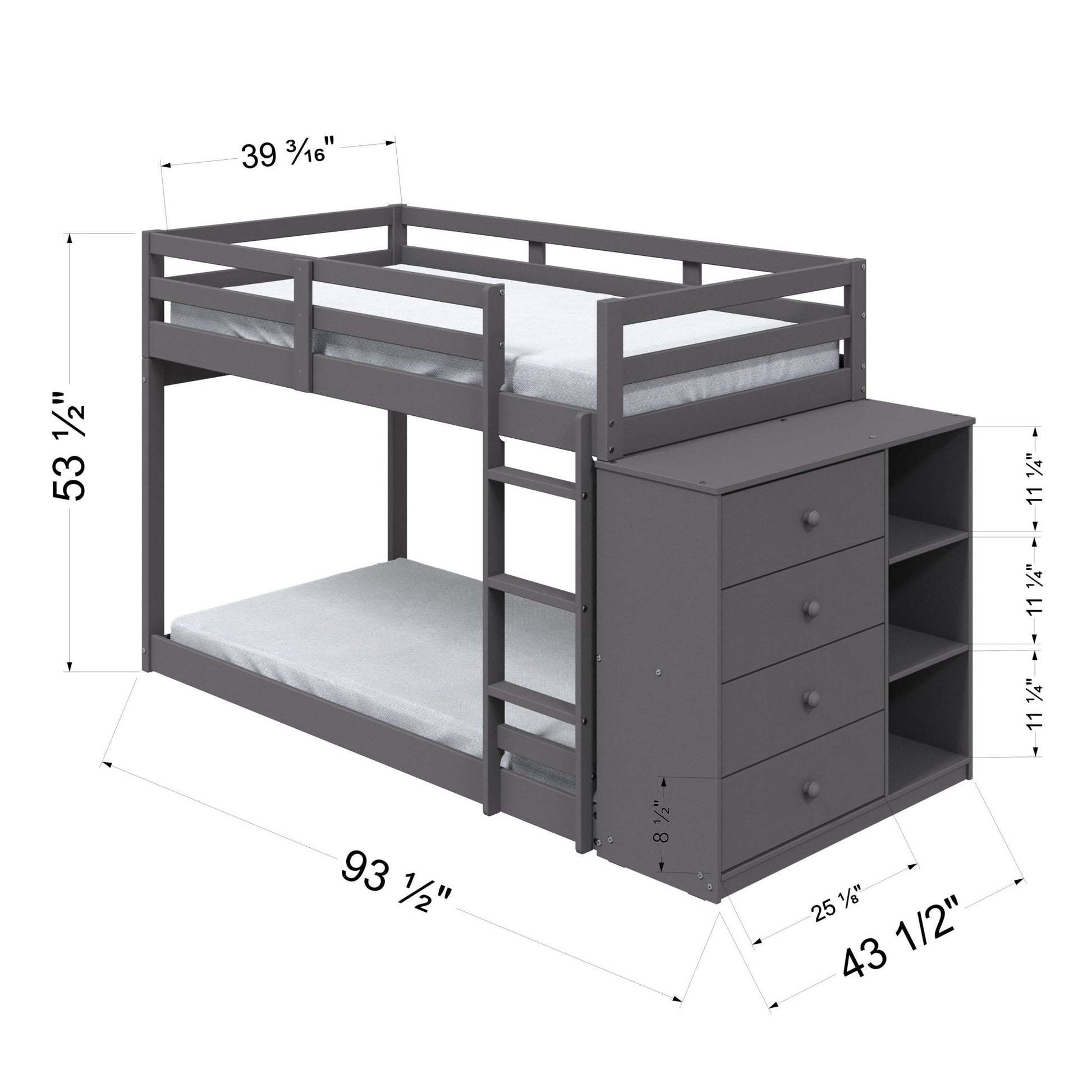 Gaston Gray Finish Twin/Twin Bunk Bed W/4 Drawers & 3 Compartments - 1st Choice Furniture Direct