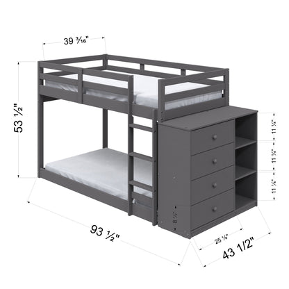 Gaston Gray Finish Twin/Twin Bunk Bed W/4 Drawers & 3 Compartments - 1st Choice Furniture Direct