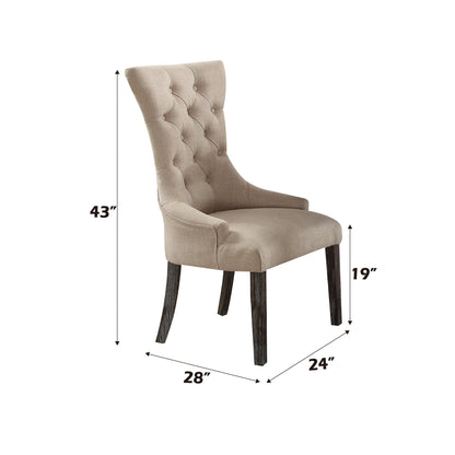 Gerardo Beige Linen & Weathered Espresso Finish Side Chair (Set of 2) - 1st Choice Furniture Direct