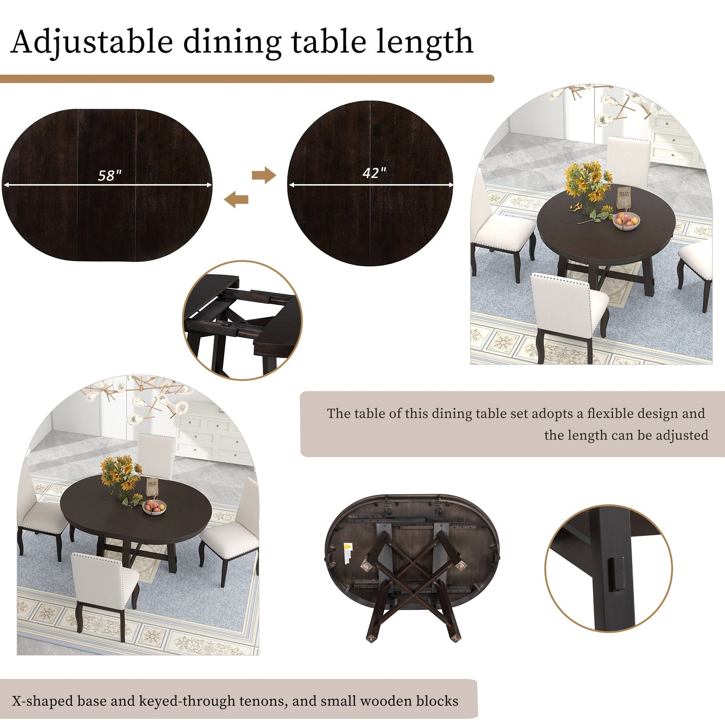 Gia Round Extendable Dining Table with 16' Leaf Wood, Espresso - 1st Choice Furniture Direct