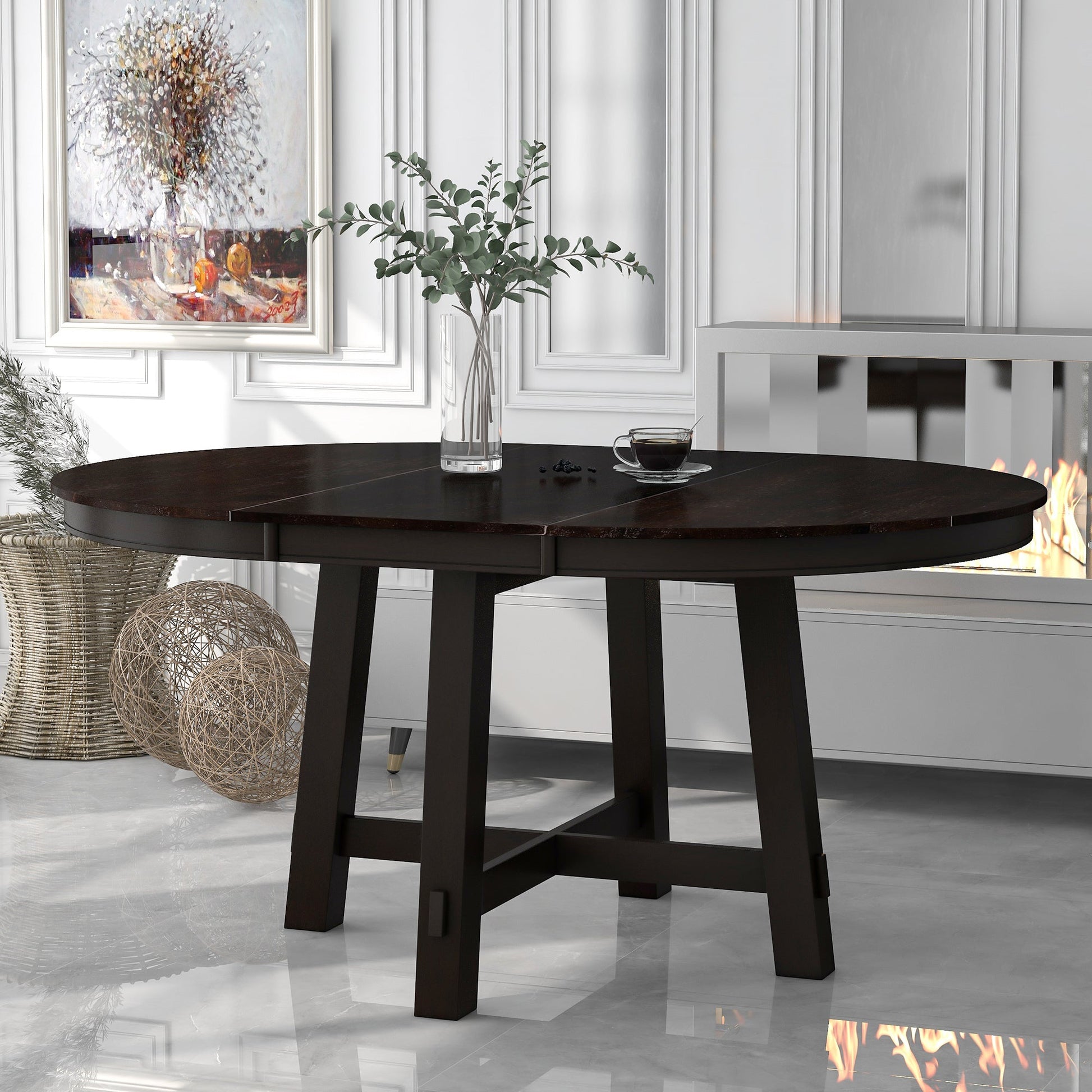 Gia Round Extendable Dining Table with 16' Leaf Wood, Espresso - 1st Choice Furniture Direct