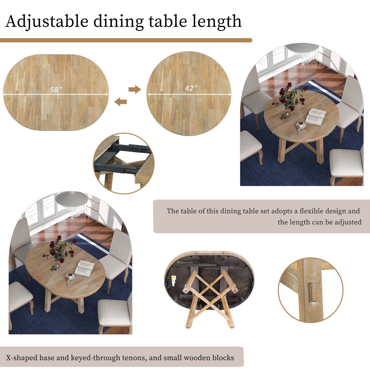 Gia Round Extendable Dining Table with 16' Leaf Wood, Natural - 1st Choice Furniture Direct
