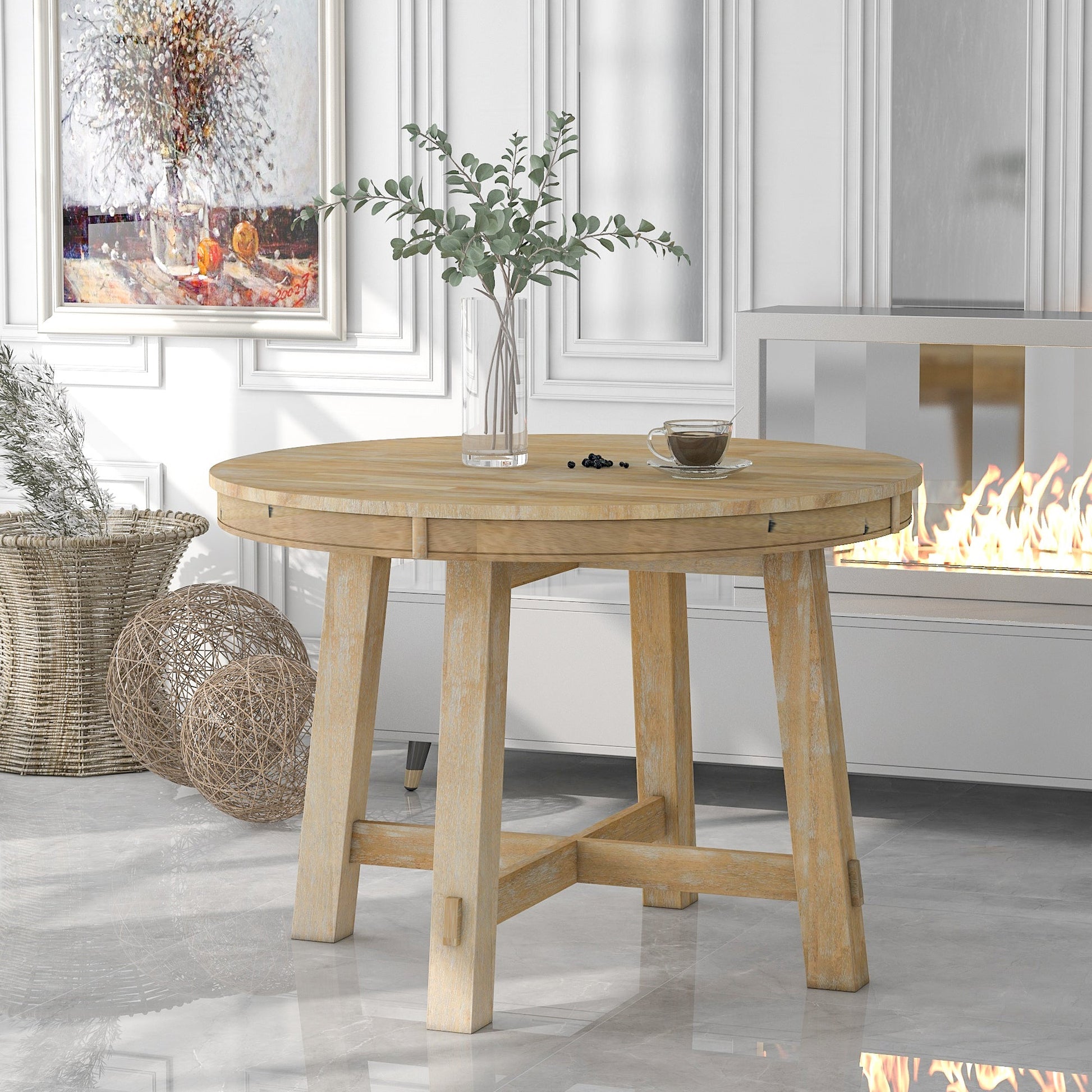 Gia Round Extendable Dining Table with 16' Leaf Wood, Natural - 1st Choice Furniture Direct