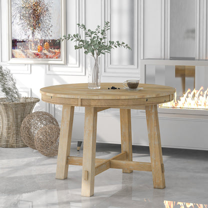 Gia Round Extendable Dining Table with 16' Leaf Wood, Natural - 1st Choice Furniture Direct