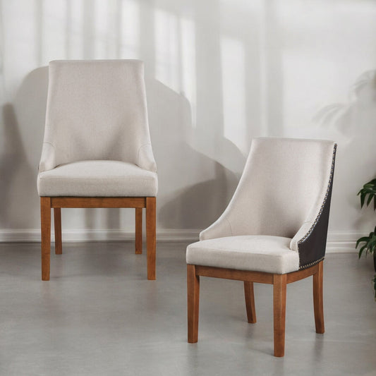 Gilsea Fabric, Brown Synthetic Leather & Brown Finish Side Chair ( Set of 2) - 1st Choice Furniture Direct