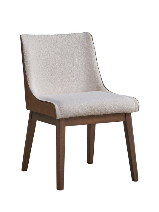 Ginny White Boucle, Brown Velvet & Walnut Finish Side Chair (Set of 2) - 1st Choice Furniture Direct