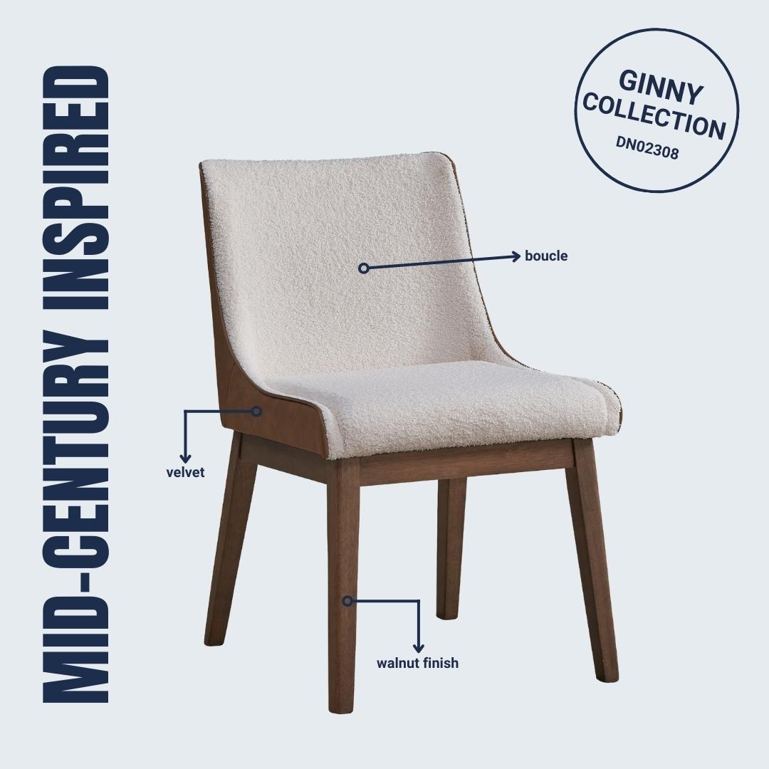 Ginny White Boucle, Brown Velvet & Walnut Finish Side Chair (Set of 2) - 1st Choice Furniture Direct