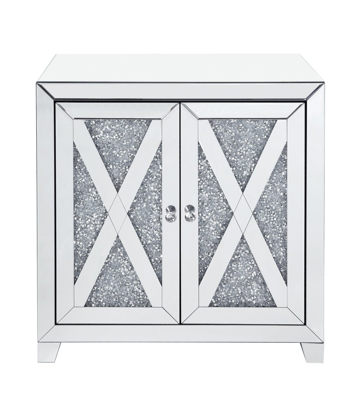Glam Mirrored Console Cabinet with Faux Diamond Inlay - 1st Choice Furniture Direct