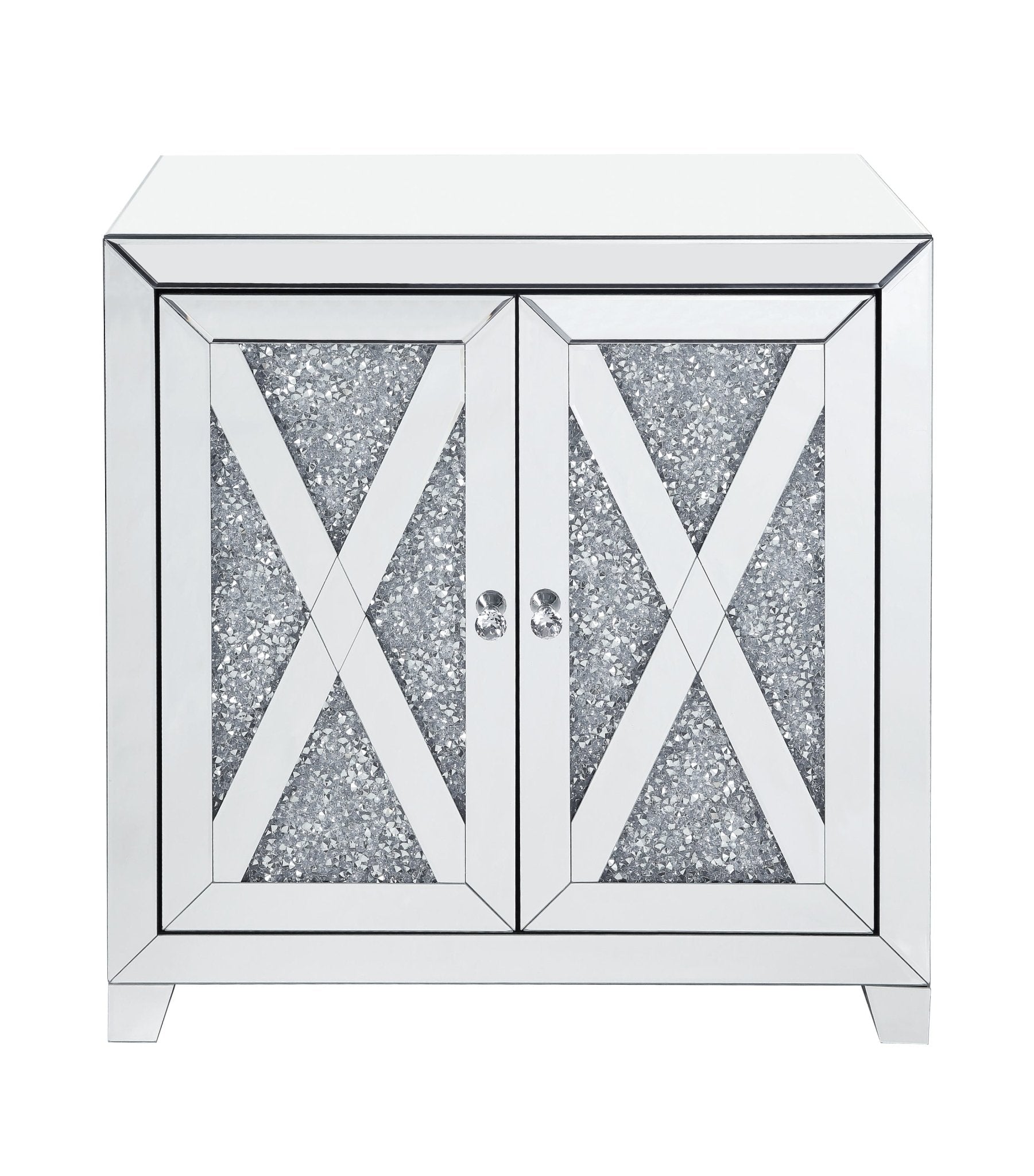 Glam Mirrored Console Cabinet with Faux Diamond Inlay - 1st Choice Furniture Direct