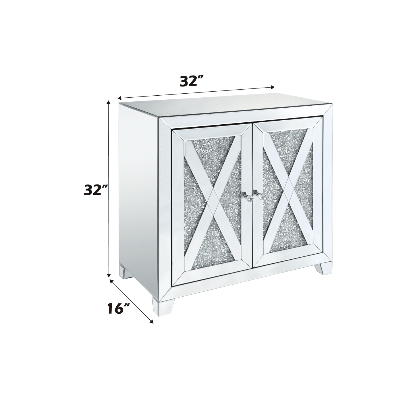 Glam Mirrored Console Cabinet with Faux Diamond Inlay - 1st Choice Furniture Direct