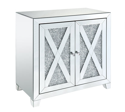 Glam Mirrored Console Cabinet with Faux Diamond Inlay - 1st Choice Furniture Direct