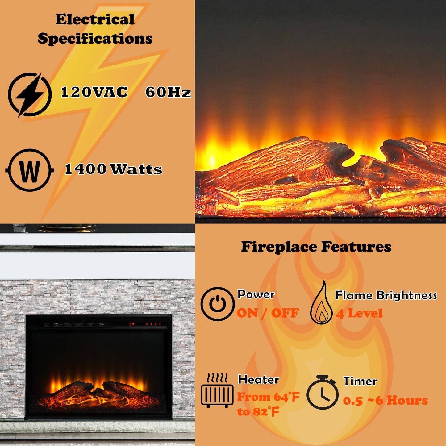 Glam Mirrored Electric Fireplace Console with LED Heater - 1st Choice Furniture Direct