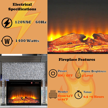 Glam Mirrored Electric Fireplace Console with LED Heater - 1st Choice Furniture Direct