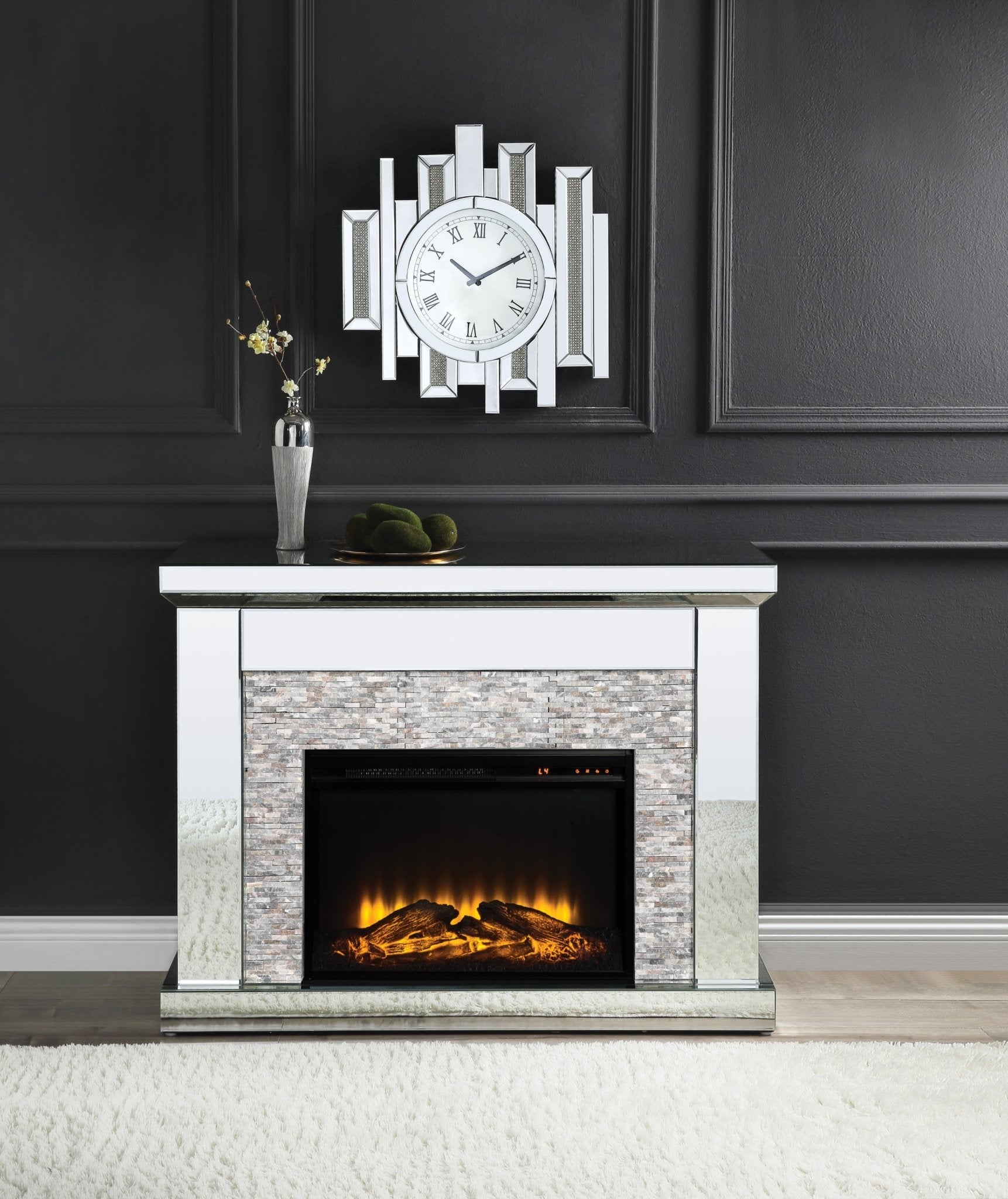 Glam Mirrored Electric Fireplace Console with LED Heater - 1st Choice Furniture Direct