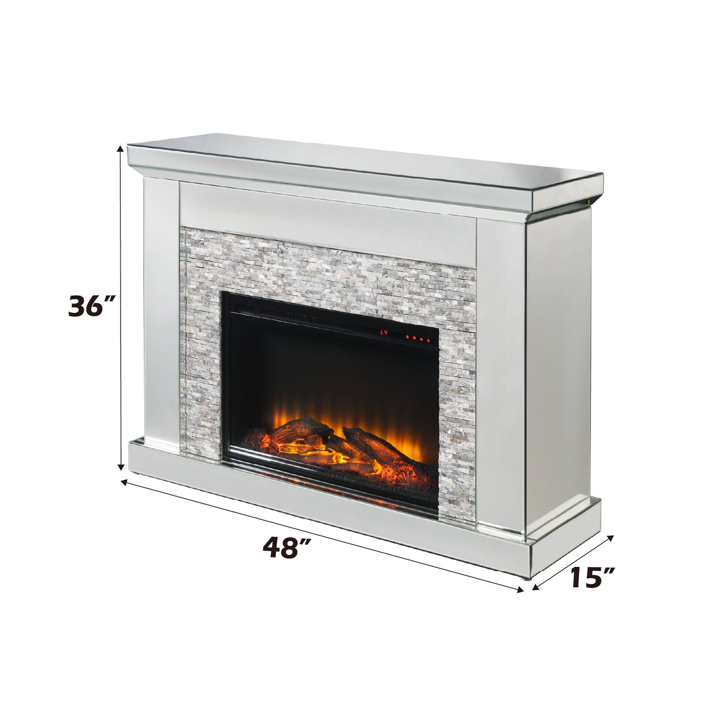 Glam Mirrored Electric Fireplace Console with LED Heater - 1st Choice Furniture Direct
