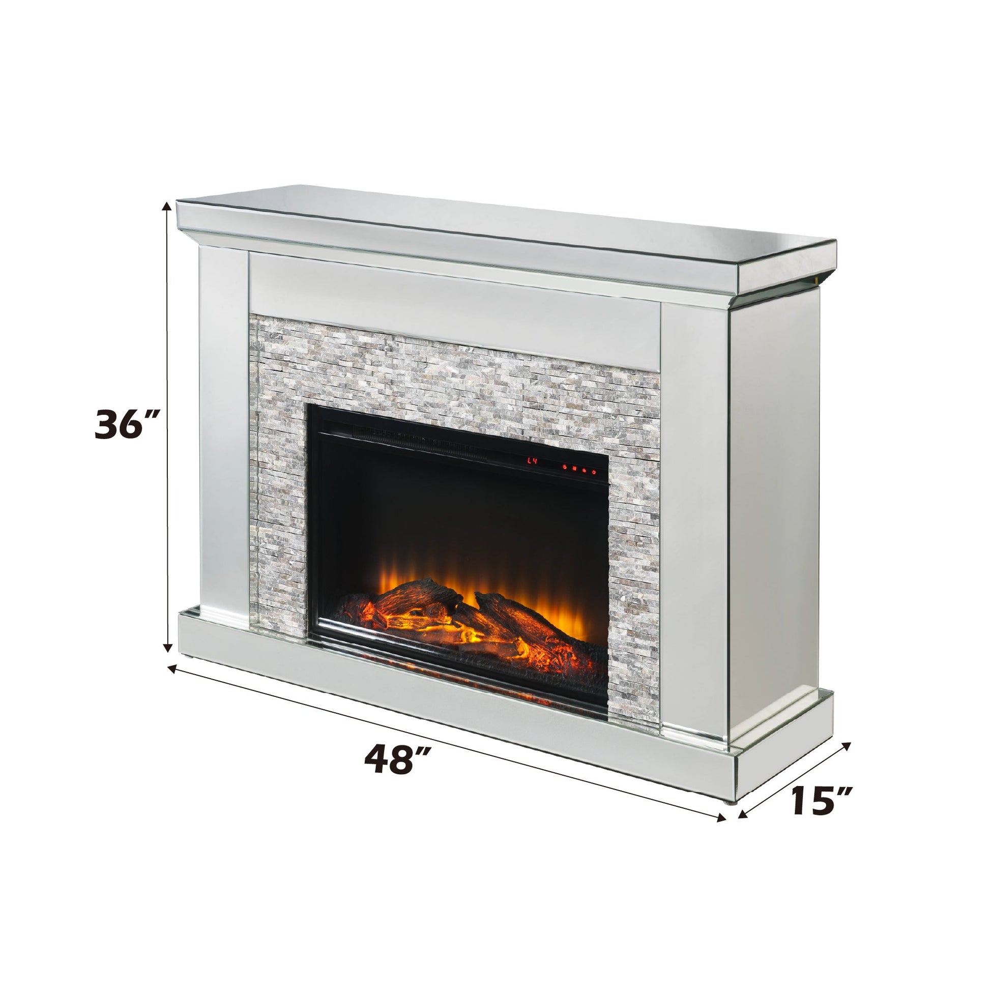 Glam Mirrored Electric Fireplace Console with LED Heater - 1st Choice Furniture Direct