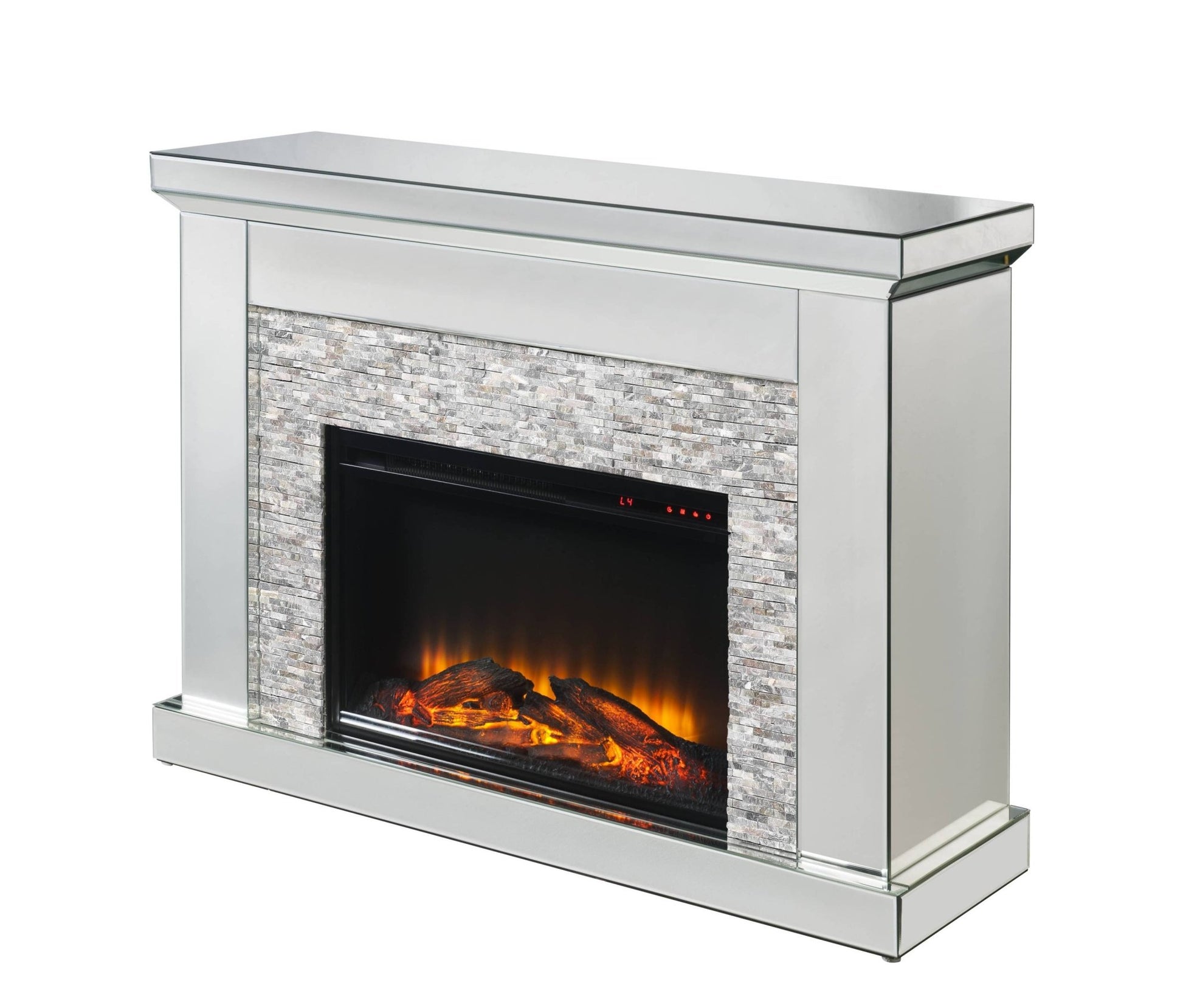 Glam Mirrored Electric Fireplace Console with LED Heater - 1st Choice Furniture Direct
