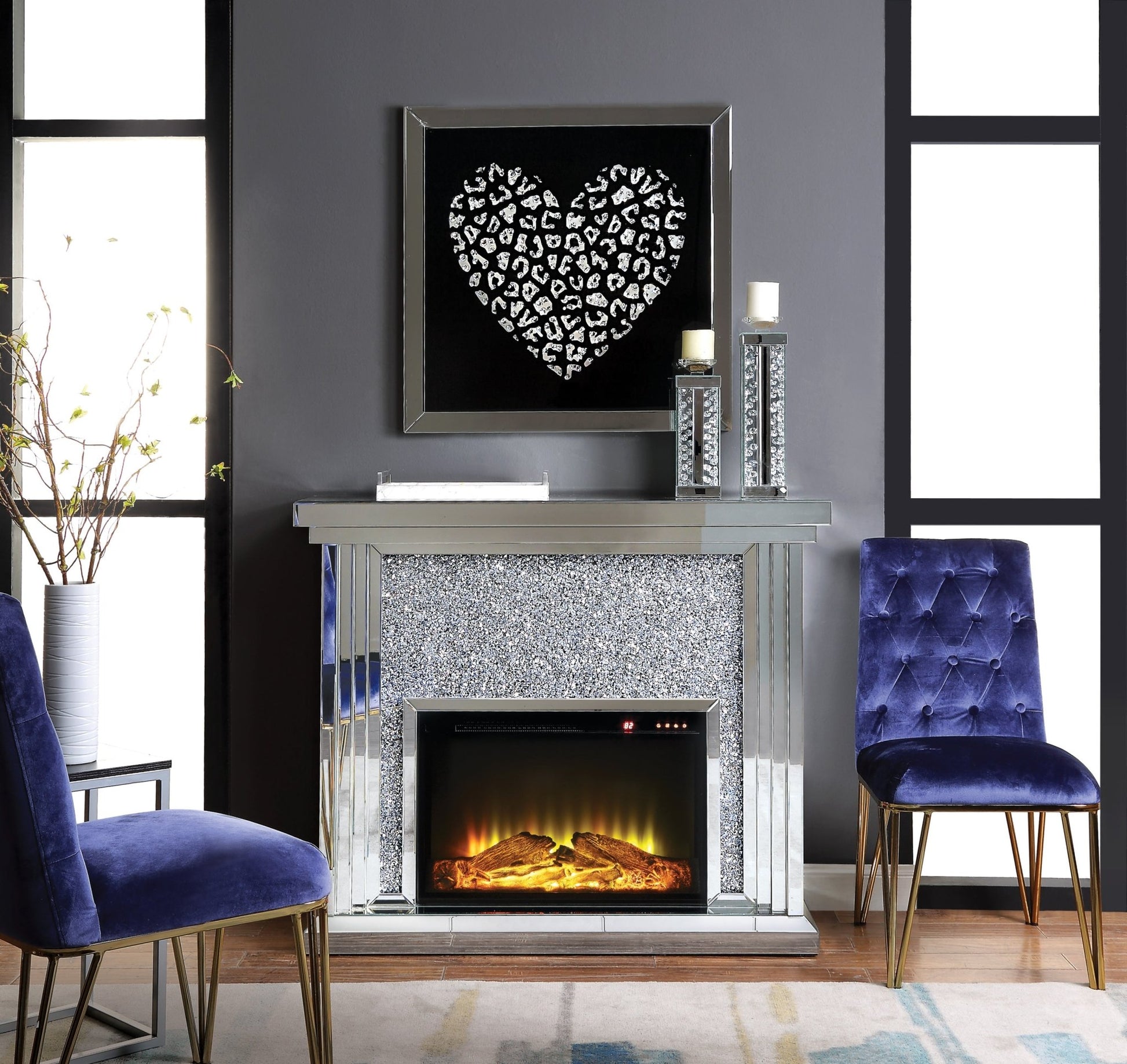 Glam Mirrored Electric Fireplace Console with LED Heater - 1st Choice Furniture Direct