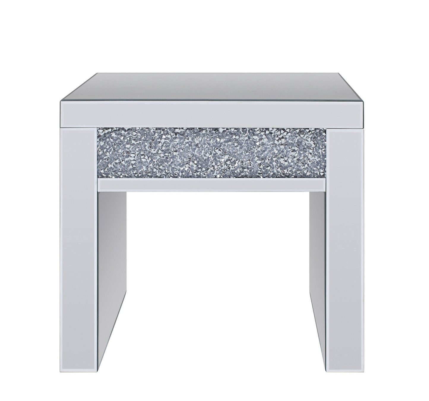 Glam Mirrored End Table with Storage Drawer and Faux Crystal Accents - 1st Choice Furniture Direct