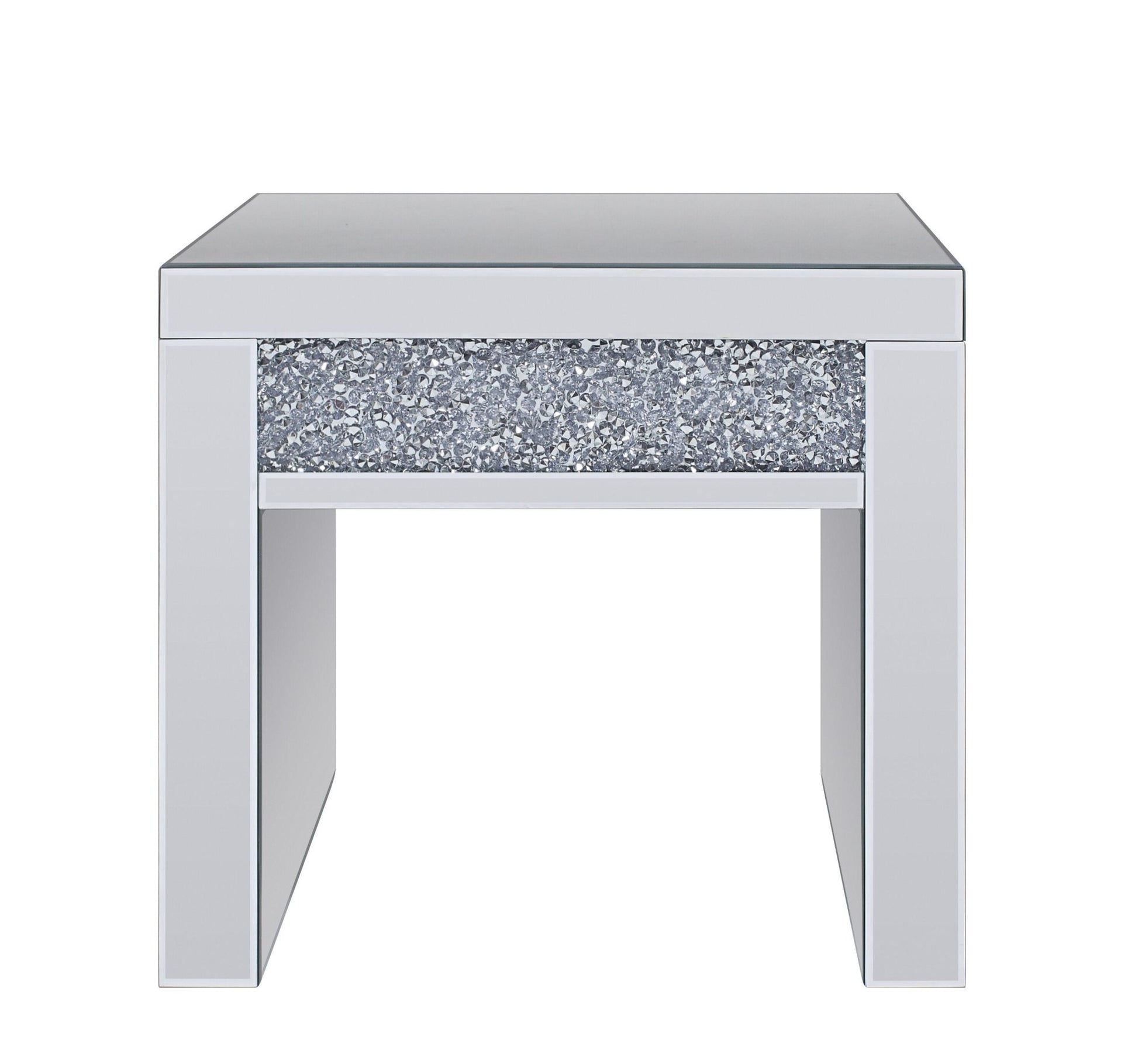 Glam Mirrored End Table with Storage Drawer and Faux Crystal Accents - 1st Choice Furniture Direct