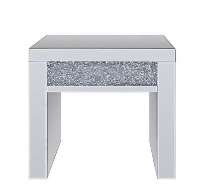 Glam Mirrored End Table with Storage Drawer and Faux Crystal Accents - 1st Choice Furniture Direct