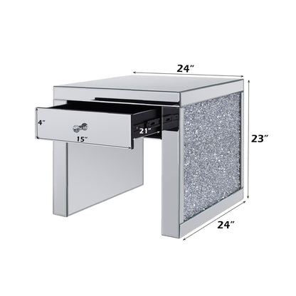 Glam Mirrored End Table with Storage Drawer and Faux Crystal Accents - 1st Choice Furniture Direct