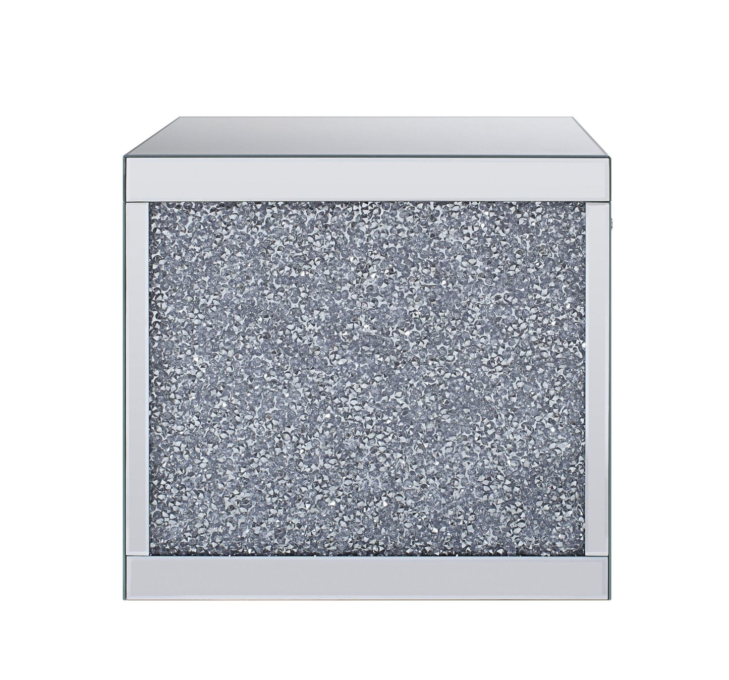 Glam Mirrored End Table with Storage Drawer and Faux Crystal Accents - 1st Choice Furniture Direct