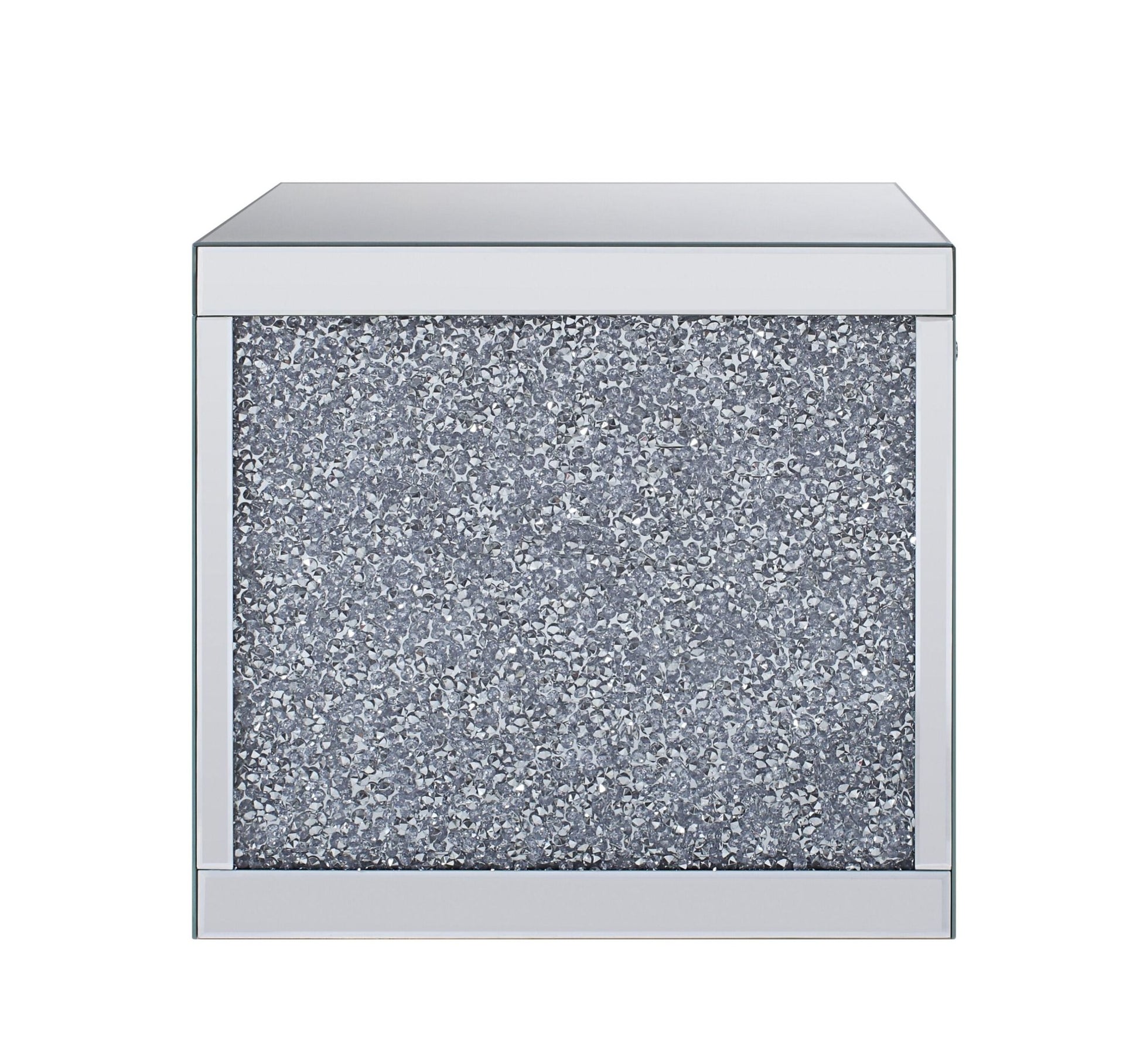 Glam Mirrored End Table with Storage Drawer and Faux Crystal Accents - 1st Choice Furniture Direct