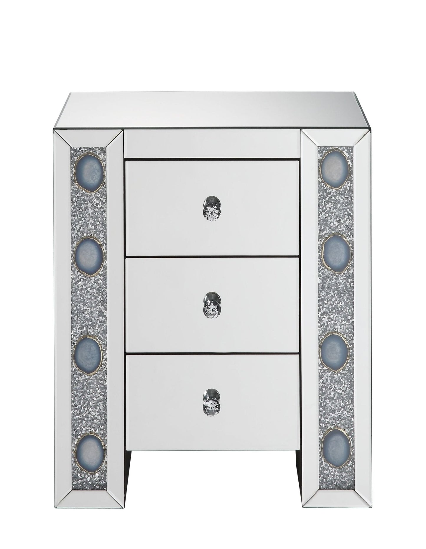 Glam Mirrored Nightstand with Faux Agate & Crystal Accents - 1st Choice Furniture Direct
