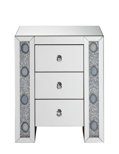 Glam Mirrored Nightstand with Faux Agate & Crystal Accents - 1st Choice Furniture Direct