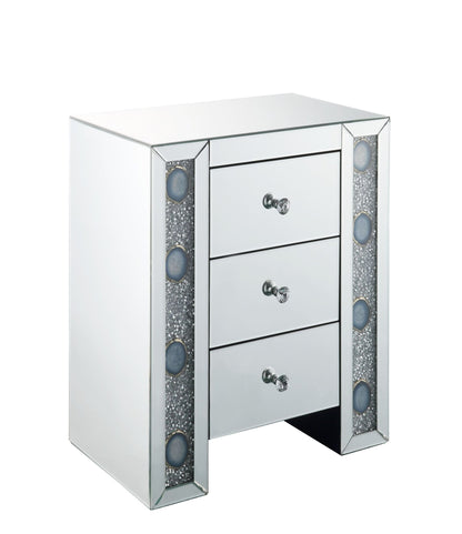 Glam Mirrored Nightstand with Faux Agate & Crystal Accents - 1st Choice Furniture Direct