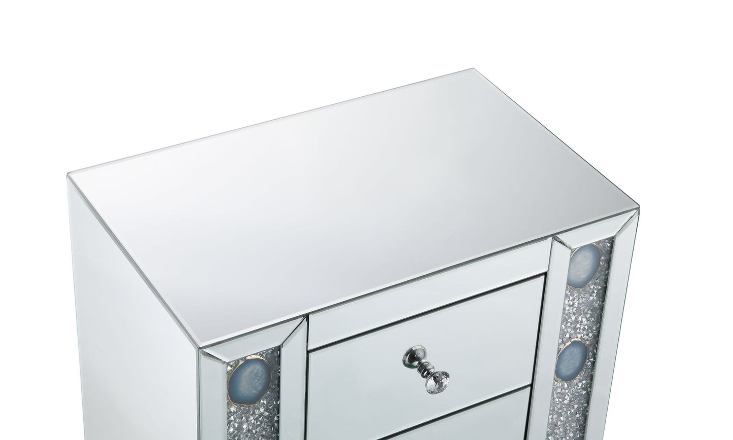 Glam Mirrored Nightstand with Faux Agate & Crystal Accents - 1st Choice Furniture Direct