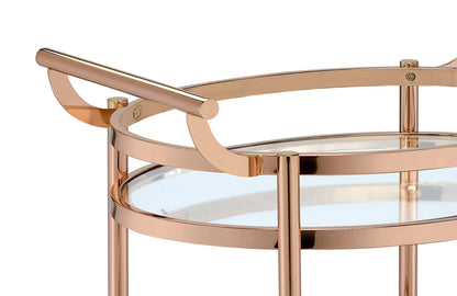 Glam Rose Gold Bar Cart with Glass Shelves and Mirrored Bottom - 1st Choice Furniture Direct