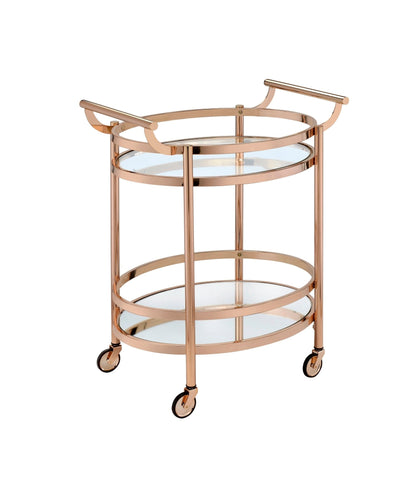 Glam Rose Gold Bar Cart with Glass Shelves and Mirrored Bottom - 1st Choice Furniture Direct