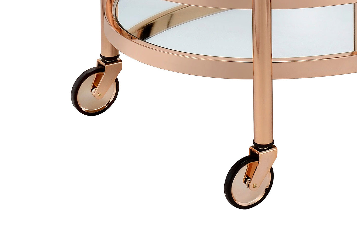 Glam Rose Gold Bar Cart with Glass Shelves and Mirrored Bottom - 1st Choice Furniture Direct