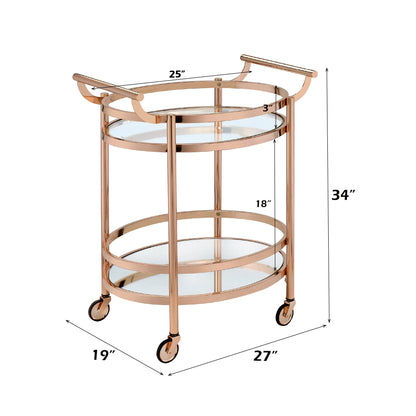 Glam Rose Gold Bar Cart with Glass Shelves and Mirrored Bottom - 1st Choice Furniture Direct